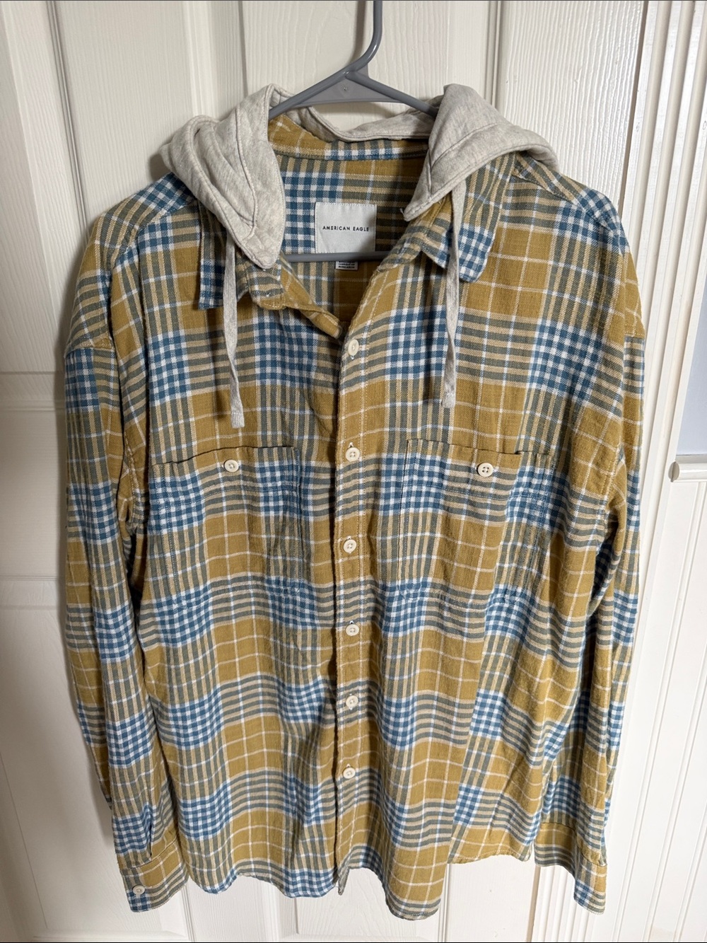 AMERICAN EAGLE blue/yellow soft flannel with removable hood